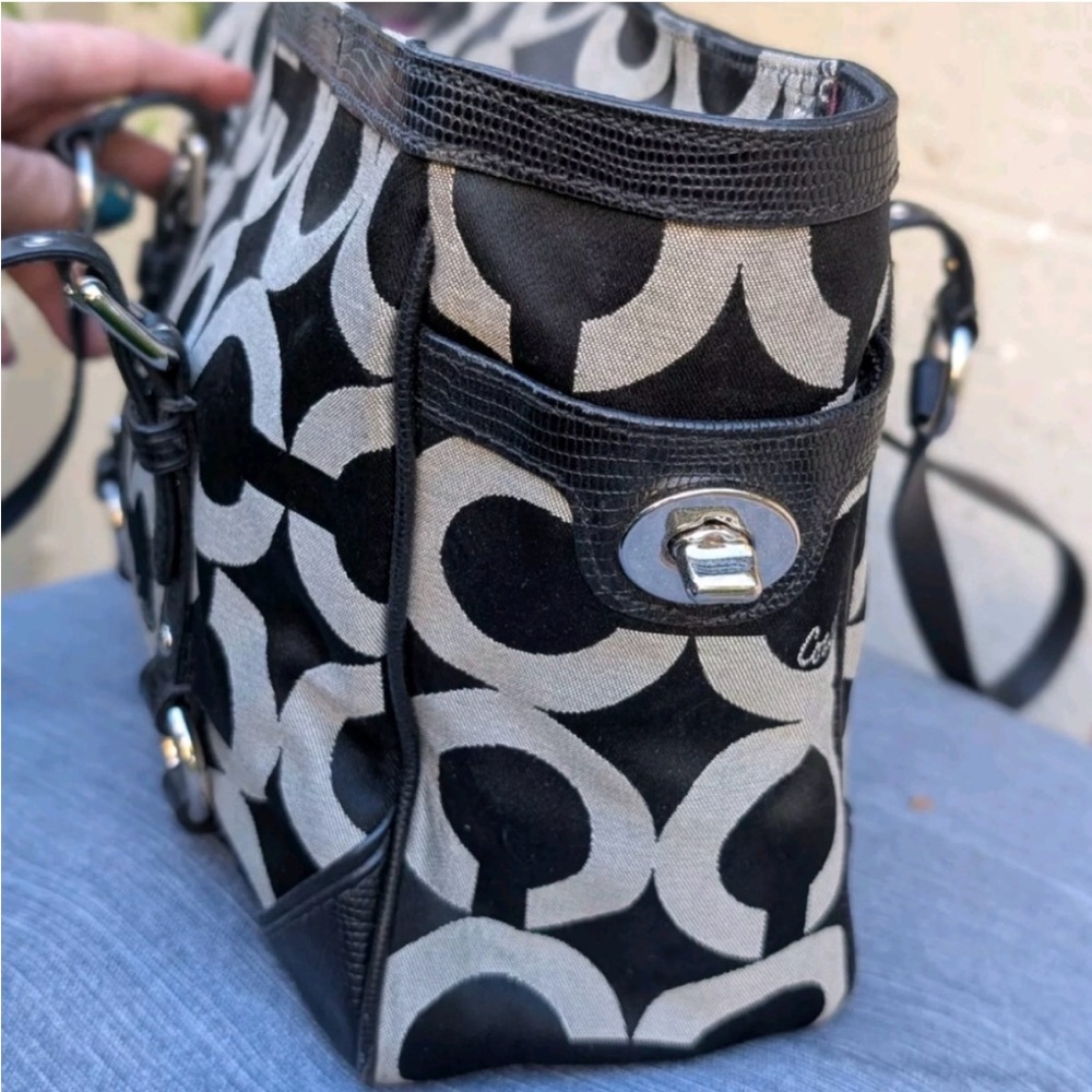 COACH Vintage GALLERY 19404 Op Art Signature LEATHER TOTE BAG SHOULDER PURSE - Picture 3 of 8